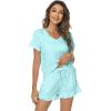 imageWiWi Womens Pajamas Set Viscose from Bamboo Soft Short Sleeve Top with Ruffle Shorts Sleepwear Ladies Pjs Sets SXXLAaqua