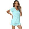 imageWiWi Womens Pajamas Set Viscose from Bamboo Soft Short Sleeve Top with Ruffle Shorts Sleepwear Ladies Pjs Sets SXXLAaqua