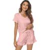 imageWiWi Womens Pajamas Set Viscose from Bamboo Soft Short Sleeve Top with Ruffle Shorts Sleepwear Ladies Pjs Sets SXXLAblush Pink