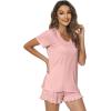 imageWiWi Womens Pajamas Set Viscose from Bamboo Soft Short Sleeve Top with Ruffle Shorts Sleepwear Ladies Pjs Sets SXXLAblush Pink