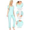imageWiWi Viscose from Bamboo Womens Pajamas Set Soft V Neck Sleepwear Short Sleeve Top with Pant Lightweight S3XAaqua