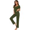 imageWiWi Viscose from Bamboo Womens Pajamas Set Soft V Neck Sleepwear Short Sleeve Top with Pant Lightweight S3XAarmy Green