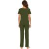imageWiWi Viscose from Bamboo Womens Pajamas Set Soft V Neck Sleepwear Short Sleeve Top with Pant Lightweight S3XAarmy Green