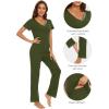 imageWiWi Viscose from Bamboo Womens Pajamas Set Soft V Neck Sleepwear Short Sleeve Top with Pant Lightweight S3XAarmy Green