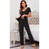 imageWiWi Viscose from Bamboo Womens Pajamas Set Soft V Neck Sleepwear Short Sleeve Top with Pant Lightweight S3XAblack