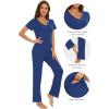 imageWiWi Viscose from Bamboo Womens Pajamas Set Soft V Neck Sleepwear Short Sleeve Top with Pant Lightweight S3XAblue Depth