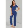 imageWiWi Viscose from Bamboo Womens Pajamas Set Soft V Neck Sleepwear Short Sleeve Top with Pant Lightweight S3XAblue Depth