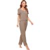 imageWiWi Viscose from Bamboo Womens Pajamas Set Soft V Neck Sleepwear Short Sleeve Top with Pant Lightweight S3XAcamel
