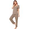 imageWiWi Viscose from Bamboo Womens Pajamas Set Soft V Neck Sleepwear Short Sleeve Top with Pant Lightweight S3XAcamel