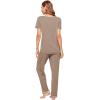 imageWiWi Viscose from Bamboo Womens Pajamas Set Soft V Neck Sleepwear Short Sleeve Top with Pant Lightweight S3XAcamel