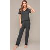 imageWiWi Viscose from Bamboo Womens Pajamas Set Soft V Neck Sleepwear Short Sleeve Top with Pant Lightweight S3XAcharcoal Heather