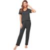 imageWiWi Viscose from Bamboo Womens Pajamas Set Soft V Neck Sleepwear Short Sleeve Top with Pant Lightweight S3XAcharcoal Heather