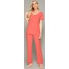 imageWiWi Viscose from Bamboo Womens Pajamas Set Soft V Neck Sleepwear Short Sleeve Top with Pant Lightweight S3XAcoral