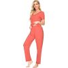 imageWiWi Viscose from Bamboo Womens Pajamas Set Soft V Neck Sleepwear Short Sleeve Top with Pant Lightweight S3XAcoral