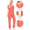 imageWiWi Viscose from Bamboo Womens Pajamas Set Soft V Neck Sleepwear Short Sleeve Top with Pant Lightweight S3XAcoral