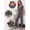 imageWiWi Viscose from Bamboo Womens Pajamas Set Soft V Neck Sleepwear Short Sleeve Top with Pant Lightweight S3XAdark Grey