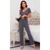 imageWiWi Viscose from Bamboo Womens Pajamas Set Soft V Neck Sleepwear Short Sleeve Top with Pant Lightweight S3XAdark Grey