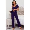 imageWiWi Viscose from Bamboo Womens Pajamas Set Soft V Neck Sleepwear Short Sleeve Top with Pant Lightweight S3XAdark Purple