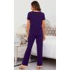 imageWiWi Viscose from Bamboo Womens Pajamas Set Soft V Neck Sleepwear Short Sleeve Top with Pant Lightweight S3XAdark Purple
