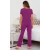 imageWiWi Viscose from Bamboo Womens Pajamas Set Soft V Neck Sleepwear Short Sleeve Top with Pant Lightweight S3XAdark Reddish Purple