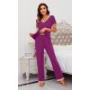 imageWiWi Viscose from Bamboo Womens Pajamas Set Soft V Neck Sleepwear Short Sleeve Top with Pant Lightweight S3XAdark Reddish Purple