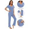 imageWiWi Viscose from Bamboo Womens Pajamas Set Soft V Neck Sleepwear Short Sleeve Top with Pant Lightweight S3XAfog Blue