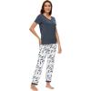imageWiWi Viscose from Bamboo Womens Pajamas Set Soft V Neck Sleepwear Short Sleeve Top with Pant Lightweight S3XAgreen Feather