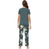 imageWiWi Viscose from Bamboo Womens Pajamas Set Soft V Neck Sleepwear Short Sleeve Top with Pant Lightweight S3XAgreenFloral