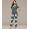 imageWiWi Viscose from Bamboo Womens Pajamas Set Soft V Neck Sleepwear Short Sleeve Top with Pant Lightweight S3XAgreenFloral