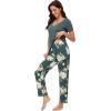 imageWiWi Viscose from Bamboo Womens Pajamas Set Soft V Neck Sleepwear Short Sleeve Top with Pant Lightweight S3XAgreenFloral