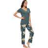 imageWiWi Viscose from Bamboo Womens Pajamas Set Soft V Neck Sleepwear Short Sleeve Top with Pant Lightweight S3XAgreenFloral