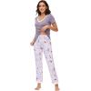imageWiWi Viscose from Bamboo Womens Pajamas Set Soft V Neck Sleepwear Short Sleeve Top with Pant Lightweight S3XAgreyPeony