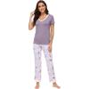 imageWiWi Viscose from Bamboo Womens Pajamas Set Soft V Neck Sleepwear Short Sleeve Top with Pant Lightweight S3XAgreyPeony