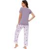 imageWiWi Viscose from Bamboo Womens Pajamas Set Soft V Neck Sleepwear Short Sleeve Top with Pant Lightweight S3XAgreyPeony
