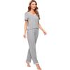 imageWiWi Viscose from Bamboo Womens Pajamas Set Soft V Neck Sleepwear Short Sleeve Top with Pant Lightweight S3XAheather Grey