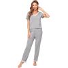 imageWiWi Viscose from Bamboo Womens Pajamas Set Soft V Neck Sleepwear Short Sleeve Top with Pant Lightweight S3XAheather Grey