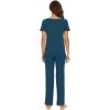 imageWiWi Viscose from Bamboo Womens Pajamas Set Soft V Neck Sleepwear Short Sleeve Top with Pant Lightweight S3XAink Blue