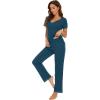 imageWiWi Viscose from Bamboo Womens Pajamas Set Soft V Neck Sleepwear Short Sleeve Top with Pant Lightweight S3XAink Blue