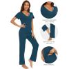 imageWiWi Viscose from Bamboo Womens Pajamas Set Soft V Neck Sleepwear Short Sleeve Top with Pant Lightweight S3XAink Blue