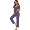 imageWiWi Viscose from Bamboo Womens Pajamas Set Soft V Neck Sleepwear Short Sleeve Top with Pant Lightweight S3XAlavender