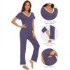imageWiWi Viscose from Bamboo Womens Pajamas Set Soft V Neck Sleepwear Short Sleeve Top with Pant Lightweight S3XAlavender