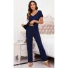 imageWiWi Viscose from Bamboo Womens Pajamas Set Soft V Neck Sleepwear Short Sleeve Top with Pant Lightweight S3XAnavy