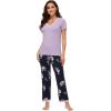 imageWiWi Viscose from Bamboo Womens Pajamas Set Soft V Neck Sleepwear Short Sleeve Top with Pant Lightweight S3XAnavy Floral