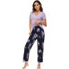 imageWiWi Viscose from Bamboo Womens Pajamas Set Soft V Neck Sleepwear Short Sleeve Top with Pant Lightweight S3XAnavy Floral