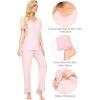 imageWiWi Viscose from Bamboo Womens Pajamas Set Soft V Neck Sleepwear Short Sleeve Top with Pant Lightweight S3XApink