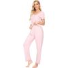 imageWiWi Viscose from Bamboo Womens Pajamas Set Soft V Neck Sleepwear Short Sleeve Top with Pant Lightweight S3XApink