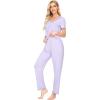 imageWiWi Viscose from Bamboo Womens Pajamas Set Soft V Neck Sleepwear Short Sleeve Top with Pant Lightweight S3XAtaro Purple