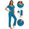 imageWiWi Viscose from Bamboo Womens Pajamas Set Soft V Neck Sleepwear Short Sleeve Top with Pant Lightweight S3XAteal Blue