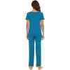 imageWiWi Viscose from Bamboo Womens Pajamas Set Soft V Neck Sleepwear Short Sleeve Top with Pant Lightweight S3XAteal Blue