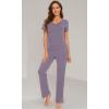 imageWiWi Viscose from Bamboo Womens Pajamas Set Soft V Neck Sleepwear Short Sleeve Top with Pant Lightweight S3XAviolet